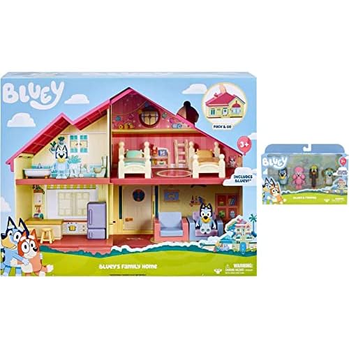 2021 Bluey Family Holiday Home Playset with 10 Furniture Items, Bundled with Bluey Friends Poseable 4-Pack Figures…