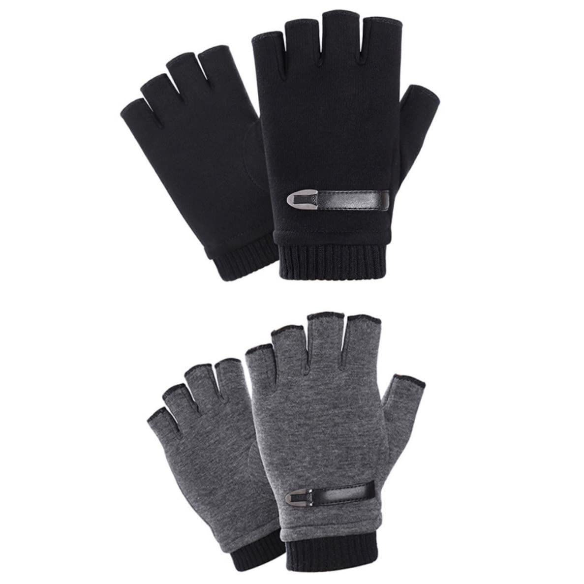 Guantes, Guantes térmicos, Guantes sin dedos Invierno Cálido Manopla de medio dedo Unisex for Ciclismo Moto Correr al aire libre Gris Negro 2 pares, Guantes de invierno, Guantes de medio dedo, Guantes