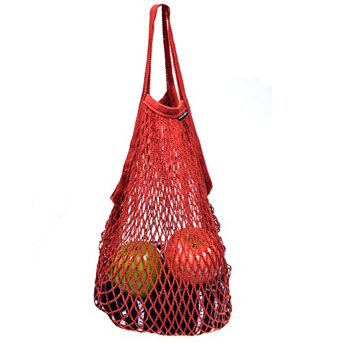 Cotton Net Shopping Tote Ecology Market String Bag Organizer (Red) by MERRY BIRD