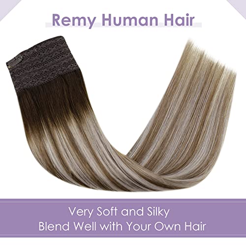 LaaVoo Human Hair Extensions Balayage Dark Brown to Light Brown & Platinum Blonde Real Remy Hair Invisible Wire Undetectable 100% Real Straight Hair Extensions Long-Lasting 80g 18 Inch #3/8/24 - Image 3