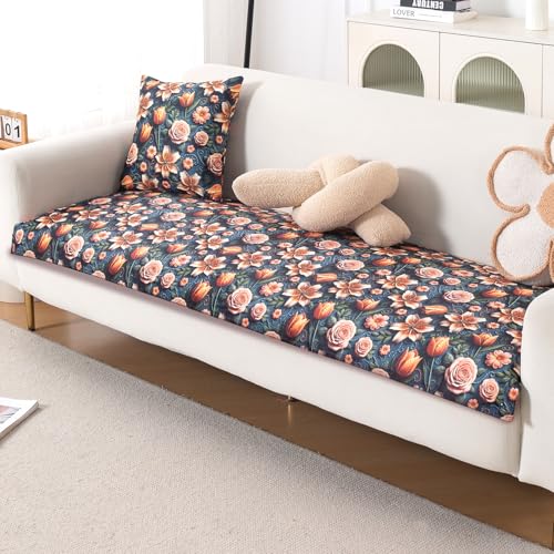 Image of HOKIPO 'Nature Muse' Premium HD Printed Holland Velvet Sofa Cover Mat for 1 /2 /3 Seater & L-Shape Sofa. Make Your Own Sofa Cover Set, Mat 70(D) x 150(L) cm, Nocturne Rose (IN-916-D2)