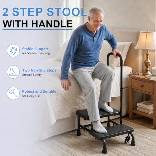 2 Step Stool with Handle & Wheels, Safe & Non‑Slip for Seniors and Adults by NATGOVOD - Used condition - Image 2