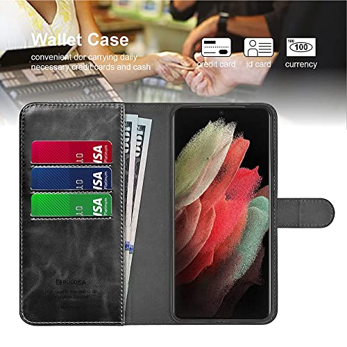 Image of PULOKA - 2 in 1 Flip Cover for Samsung S24 Ultra - Protective Case with Card & Cash Pockets - Detachable Flip Case, Kickstand & Magnetic Closure -Vegan Leather - Profesional & Premium Finish -Black