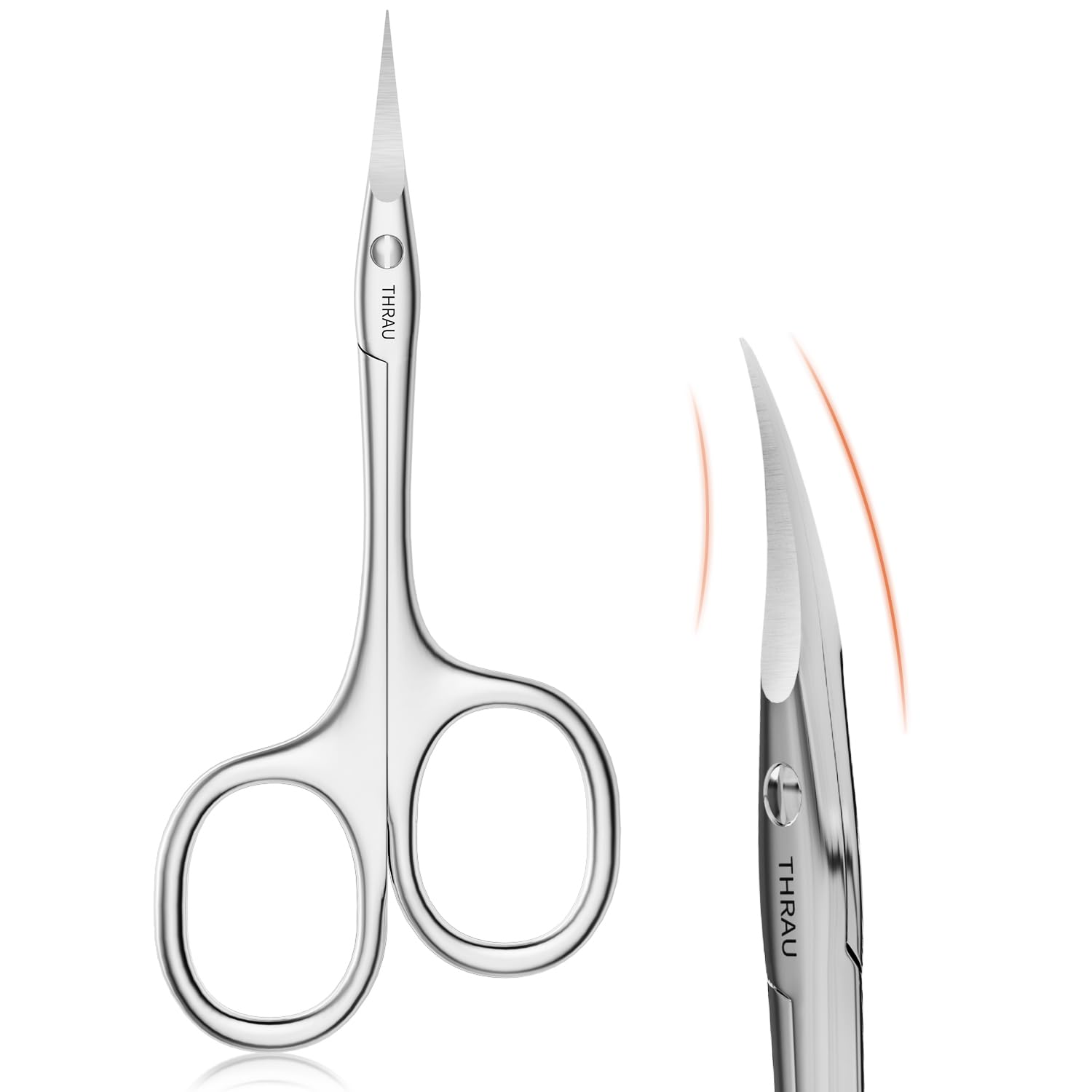 THRAU Left Handed Eyebrow Scissors Micro Curved Stainless Steel Cuticle Trim