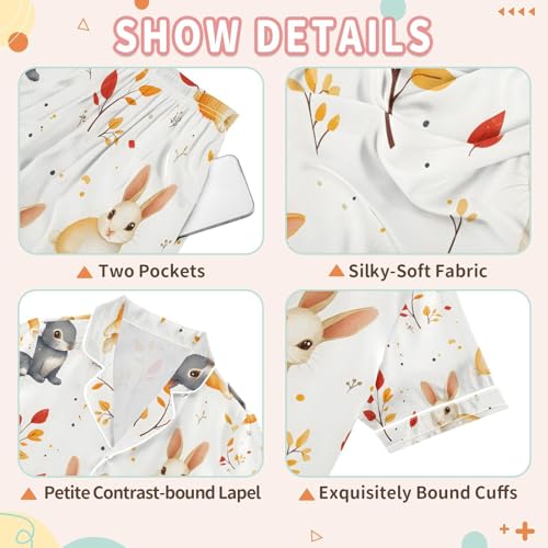 senya Simple Rabbit 1 Satin Summer Pajama Sets Silk Short Sleeve Button Down Sleepwear3