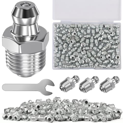 Hengxinchen 100 Stück Schmiernippel Sortiment Kit M8 Metrische Schmier Fittings 180Abschmiernippel Kegelnippel Kegelschmiernippel für Schmierpressen Hydraulik Fettnippel mit Kappen Aufbewahrungsbox