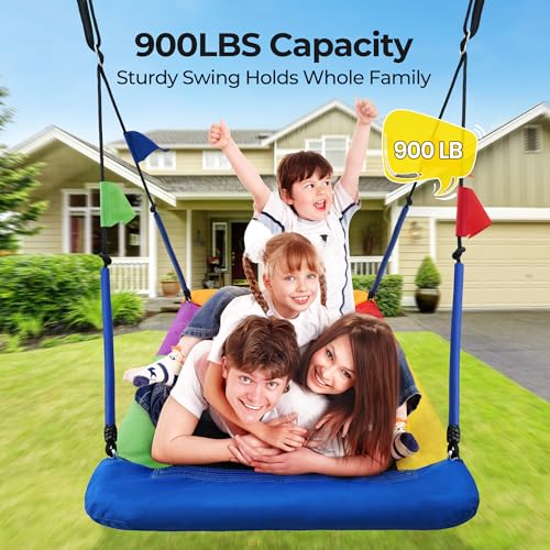 PACEARTH Tree Swing Rectangular Swing Set for Kids and Adults Heavy Duty Support 900LBS with Foam Protected 8-Strand Ropes and Thickened Hardware Easy to Install Outdoor, Colorful with Flags