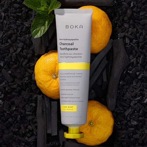 Image of Boka Fluoride Free Toothpaste, Nano Hydroxyapatite Toothpaste, Appropriate for Sensitive Teeth - for Adult Oral Care - Charcoal Yuzu Mint Flavor, 4 Fl Oz 1Pk