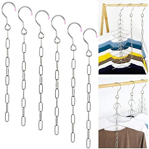 Falytemow Stainless Steel Space Saving Hanger Chains Magic Hangers Closet Space Saver Hanger Organizer Cascading Hangers Gain 80% More Space Set of 6 Cover