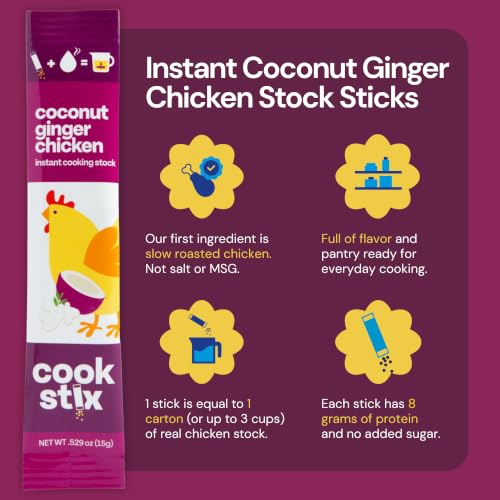 Image of Coconut Ginger Chicken Stock Powder, 6g Protein, 1 Packet = 3 Cups Broth