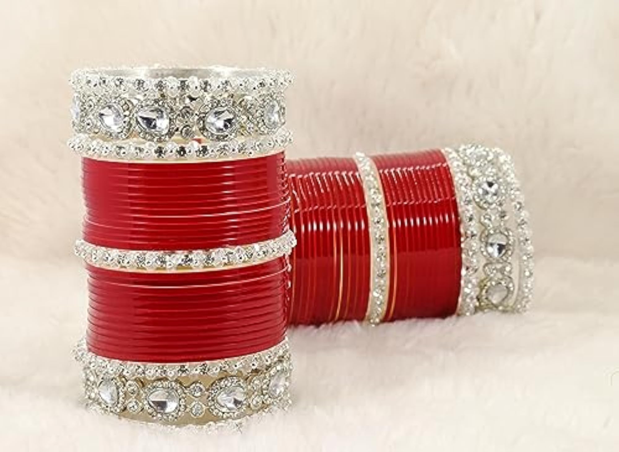 Red Acrylic Chuda Set Bridal AD Diamond Wedding Chura Punjabi Bangles