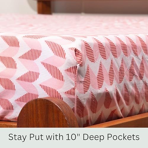 Image of Amazon Brand - Umi Cotton Fitted Bedsheet, Queen Size 78x60 Inches, Elastic Fit Bed Sheet, 10 Inch Deep Pocket, Soft Breathable Bedding, Durable Easy Care, with Pillow Cover-Rosy Blush