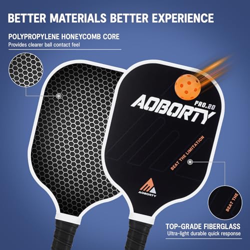 Image of AOBORTY Pickleball Paddles 4 Pack - USAPA Light Graphite Premium Rackets Fiber Face & Polymer Honeycomb Core Pickleball Set with 4 Outdoor Indoor Balls Including Portable Carry Bag