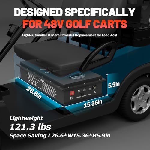 Image of 48V 135Ah Golf Cart Lithium LiFePO4 Battery with Charger and 200A BMS Grade A Cells Deep Cycle Rechargeable Battery,10000+ Cycles,Perfect for Golf Cart,Off Grid Applications (48V 135Ah-GC-Chr)