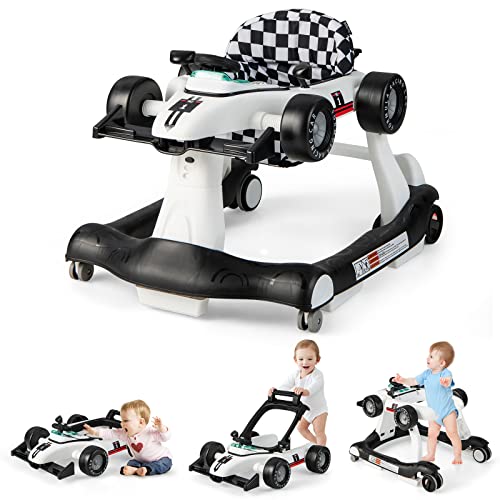 Image of GLACER Foldable Baby Walker, 4-in-1 Infant Walker with Adjustable Height & Speed, Music, Light, Steering Wheel & Washable Cushion, Baby Walker Activity Center for Boys Girls 6 -18 Months (White)