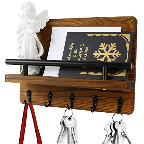 Sterneer Schlüsselhalter Holz, Holz Wandorganizer mit 5 Schlüsselhaken Aufhänger, Wandregal Holz für Schlüsselbrett Organizer, Mail Organizer Wand Cover