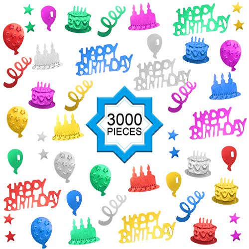 Image of WILLBOND 3000 Pieces Birthday Confetti Metallic Foil Balloon Cake Star | Happy Birthday Table Scatter, Glitter Confetti with Cake Balloon Star, Party Supplies for Baby Shower Carnival DIY
