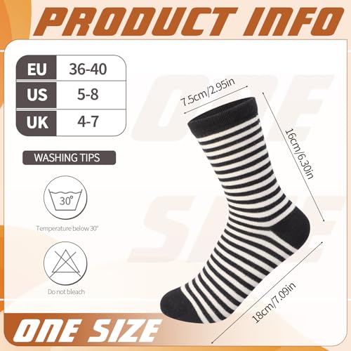 Image of Jspupifip 6 Pairs Womens Strip Crew Socks Cute College Style Ribbed Socks | Combed Cotton, Elastic Ribbed, Retro Stripe, for Work, Commuting, Shopping, Dating, Birthday, Sports, Home, Office