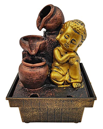 Image of GTC Beautiful Lord Buddha Mini Waterfall Fountain Show with Electric Water Pump for Home Decoration for Diwali Birthday Anniversary showpiece for Drawing Room Living Room (Brown, 1718), Resin