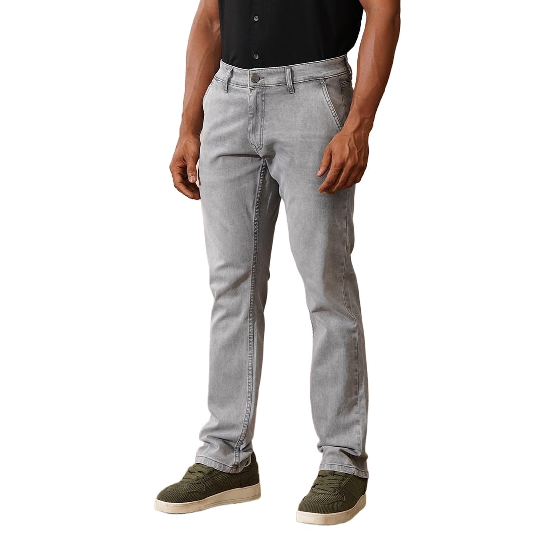 wrogn Men's Cotton-Lycra Jeans | Solid | Straight Fit | Grey | 30-picture-14