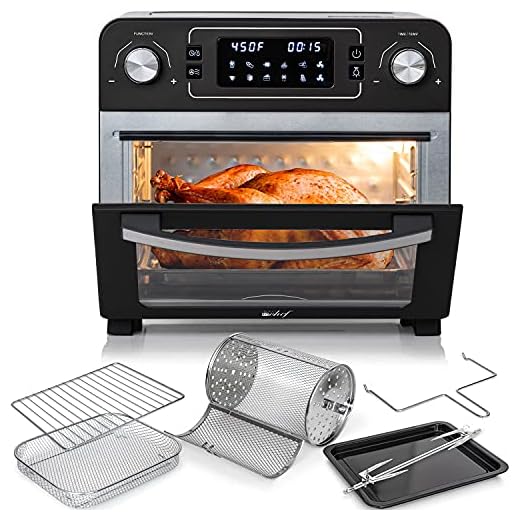 Deco Chef 24 QT Black Stainless Steel Countertop 1700 Watt Toaster Oven with Built-in Air Fryer and Included Rotisserie Assembly, Grill Rack, Frying Basket, and Baking Pan