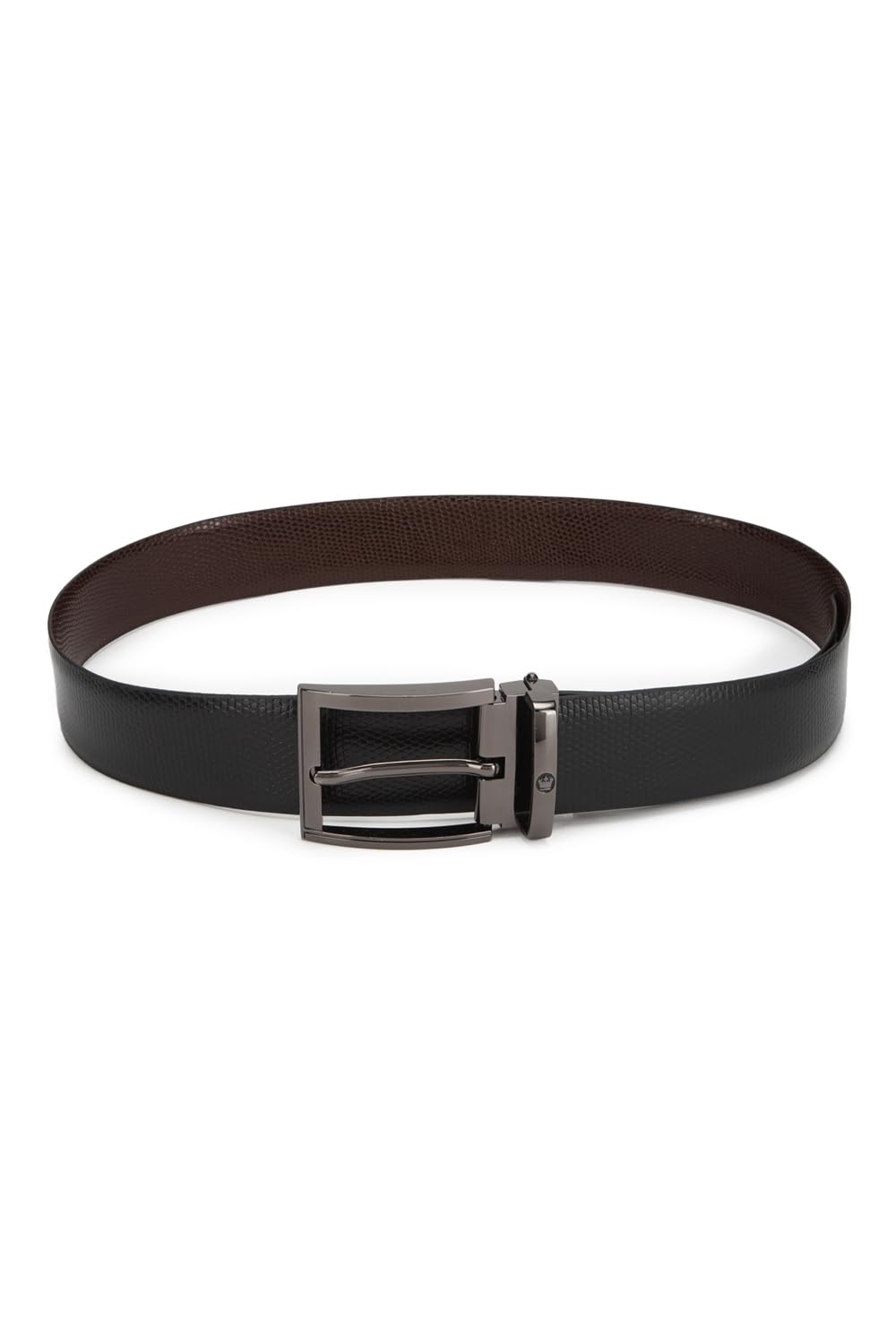 Louis Philippe Cinturón para hombre de piel italiana reversible texturizada con hebilla metálica brillante