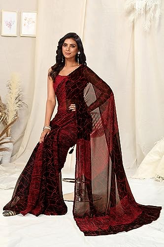 Image of MIRCHI FASHION Women Sari Georgette Chevron Printed | Modern Pattern Farewell and Festive Drape with Matching Blouse Piece