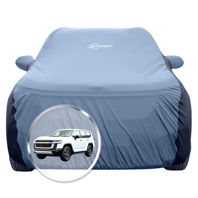 Image of NEODRIFT 'SuperTech' Car Cover for Toyota Land Cruiser (100% Water-Resistant, All Weather Protection, Tailored Fit, Multi-Layered & Breathable Fabric) (Colour: L.Blue+Black)