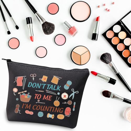 PLITI Don't Talk to Me I'm Counting Funny Knitting Bag for Crocheting Mom Grandma Makeup Bag Knitting Lover Gift (Talk to Counting blU) - Image 3