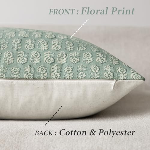 Image of Foindtower Set of 2 Decorative Neutral Floral Print Throw Pillow Covers Vintage Accent Farmhouse Cushion Covers Boho Home Decor for Sofa Couch Chair Bedroom Living Room Outdoor,22x22 Inch,Aqua Blue