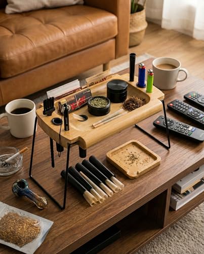 SafeDelux Foldable Wooden Rolling Tray Set with Cones Loader, Cone Filler - Rolling Tray with Cone Loader, Complete Rolling Tray Kit with Smell Proof Tube & Pre-Roll Machine(Brown-Double Hole) - Image 3