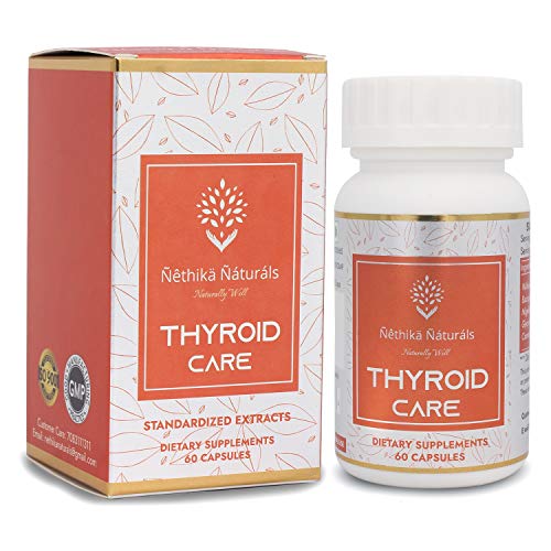 Nethika Naturals Thyroid Care for Women & Men Thyroid Support with Ashwagandha Licorice Brahmi Guggul Thyroid Supplement to Support the Thyroid and Maintain Health, 60 Capsules-Pack of 1
