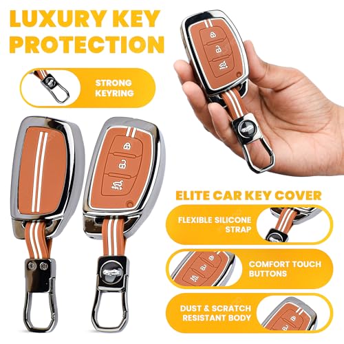 Image of Coll of Fest Premium Metal Key Cover Compatible with Hyundai Creta | i20 | Hyundai i20 Elite | i20 Active | Verna | Xcent | Tucson | Elantra | Grand i10 | Grand i10 Nios | i10 3 Button