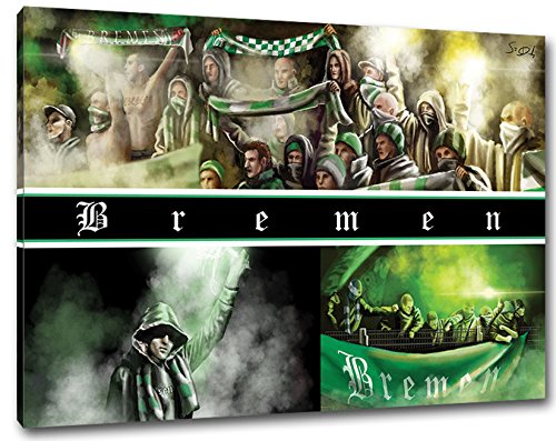 Ultras-Art Bremen Collage Format: 80x60, Bild auf Leinwand XL, fertig gerahmt