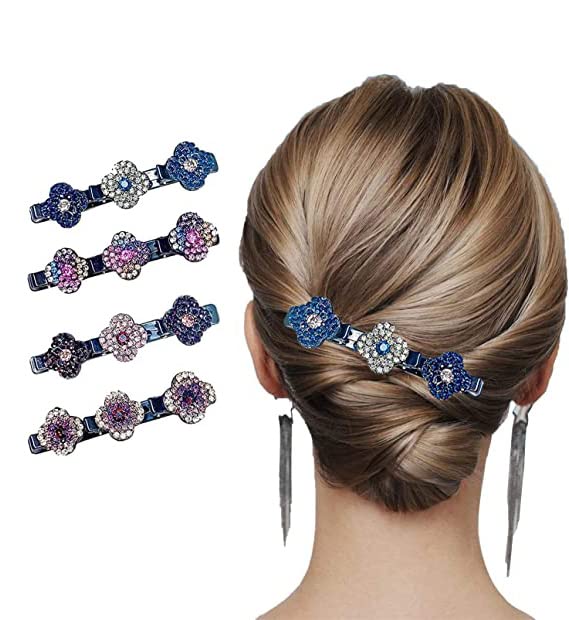 Sparkling Crystal Stone Braided Hair Clips,Hair Barrettes For Women,Hair Accessories,Fashion Small Hair Clips (4PCS)