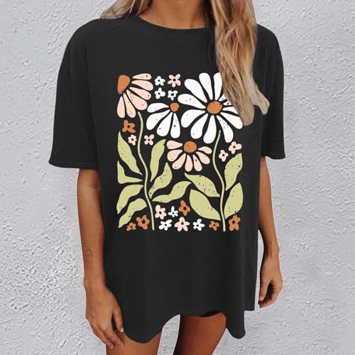 Shirts for Girls 12-14 Years Old Oversized Boho Wildflowers Tshirt Vintage Floral Graphic Tees Summer Flower Tops2