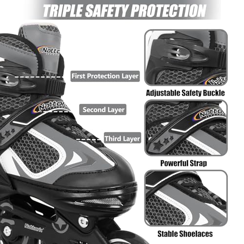 Image of Nattork Adjustable Inline Skates for Kids with Light Up Wheel, Outdoor & Indoor Illuminating Roller Skates for Girls and Boys,Beginners