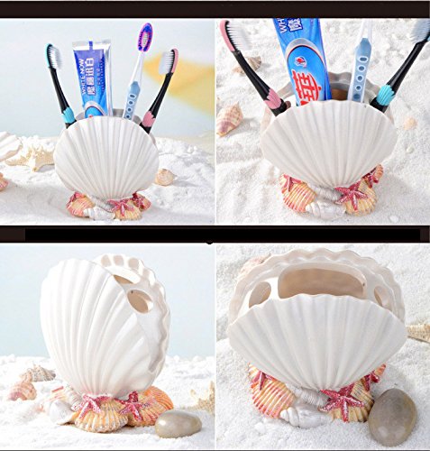 Toothbrush Holder Shell Pen Holder Polyresin Artware Cosmetic Brush Holder for Home Decor-White (Shells) - Image 3