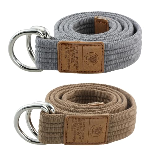 moonsix Khaki Canvas Web D-ring Buckle Belts & Grey Canvas