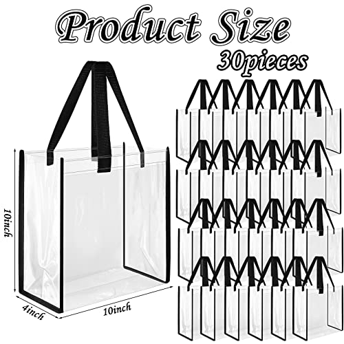 Paterr 30 Pcs Clear Tote Bag Stadium Approved Bulk 10 x 10 x 4 inch Plastic Tote Gifts Bags with Handle for Women Sports Gym (Black)2