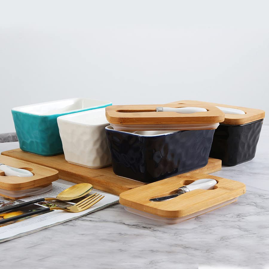 Beurrier rectangulaire en porcelaine avec couvercle, idéal pour les comptoirs de service