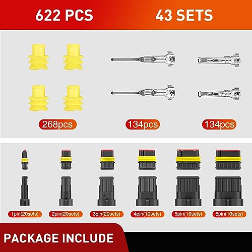 Image of Nilight 622PCS 1 2 3 4 5 6 Pin Electrical Connector Plug Male Female Terminal Wire Connector Waterproof Quick Connect Set for Car Truck Motorcycle Marine Boat 43 Sets, 2 Years Warranty