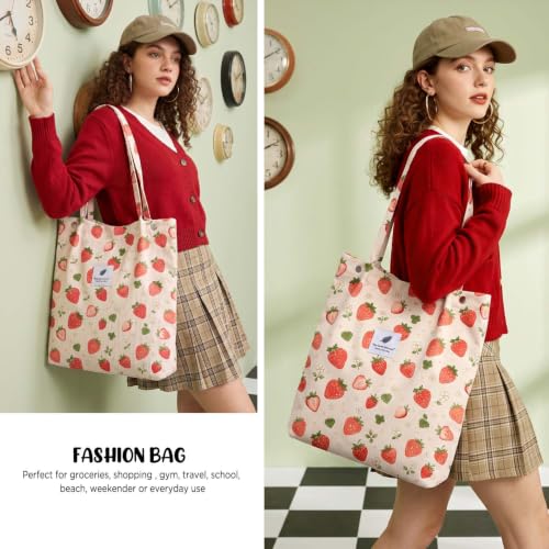 Image of Ayieyill Corduroy Tote Bag for Women Canvas Shoulder Cord Purse with Inner Pocket