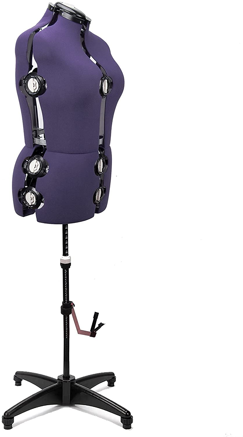 Maniquí de costura ajustable para mujer, con 13 ruedas de precisión, talla 42 a 50, ajustable, para pecho, cintura, cuello, ideal para proyectos de costura y exposición, color morado, L