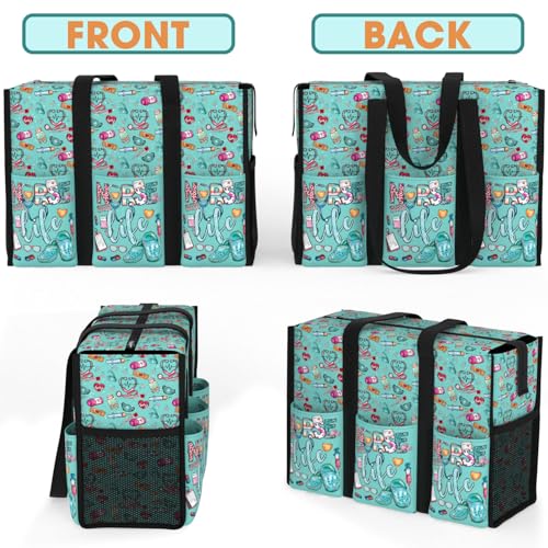 Image of 84hoods Multi-Pocket Tote Bag for Women. Waterproof Bag with Multiple Convenient Pockets and Zipper. Gift for Nurses.