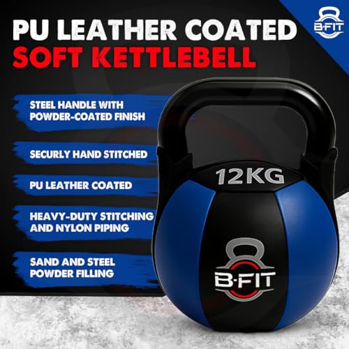 Image of B Fit PU Leather Premium Soft Kettlebell with Handle for Weightlifting, Conditioning, Strength and core Training (12 Kg)