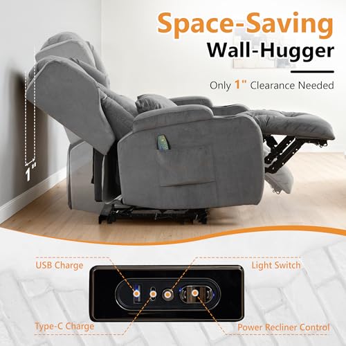 Image of Wall Hugger Power Recliner Chair Set of 3, Overstuffed Home Theater Seating w /Heat Massage Electric Movie Gaming Sofa Reclining Sleeper Chair with LED Light /Lumbar Pillow /Cup Holders