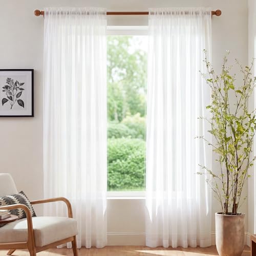 Image of NICETOWN Beige Sheer Curtains 96 Inches Long, W42xL96, 2 Panels | Rod Pocket Lightweight Drapes Voile Sheer Air & Breathable Window Treatments for Living Room, Home Decor