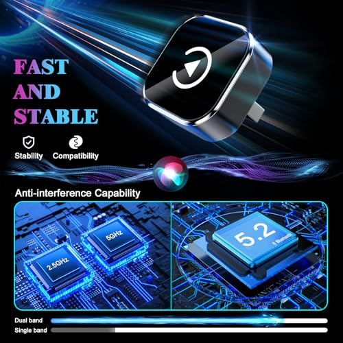 undefined BSUBSU Wireless CarPlay Adapter for iPhone, 2025 Upgraded Wired to Wireless for Apple CarPlay, Mini USB Design Car Play Adapter with Type-C Extension, Plug and Play, Stable Connection & No Latency の商品画像 2