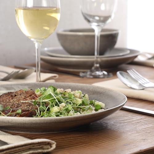 Image of Gibson Elite Castle Peak Plates and Bowls Set, 12-Piece Dinnerware Set, Grey Reactive Glaze Stoneware Dishes, Dinner Plates, Salad Plates & Cereal Bowls
